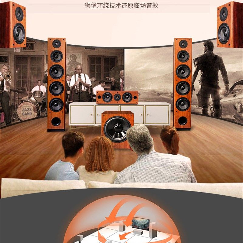 狮堡蓝牙无线木质5.1家庭影院音响套装家用客厅高端环绕音箱功放