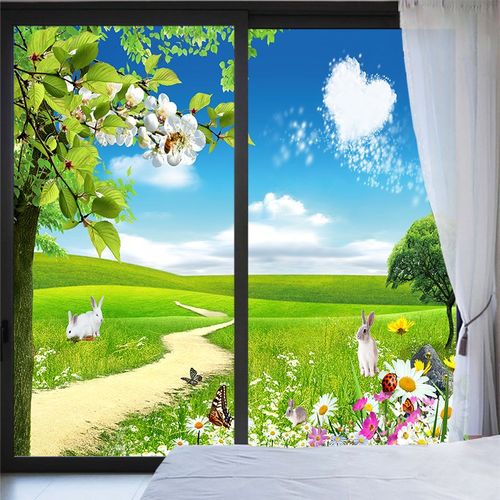 风景画玻璃窗防窥膜卫生间窗户贴纸透光不透明防走光静电磨砂贴纸