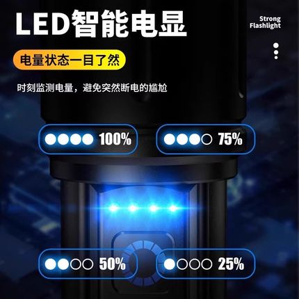 手电筒强光可充电式户外超亮远射小型迷你便携家用耐用充电器玉石