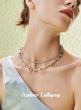【明星同款】安铂洛利多巴胺项链女淡水珍珠锁骨颈链彩色串珠手链