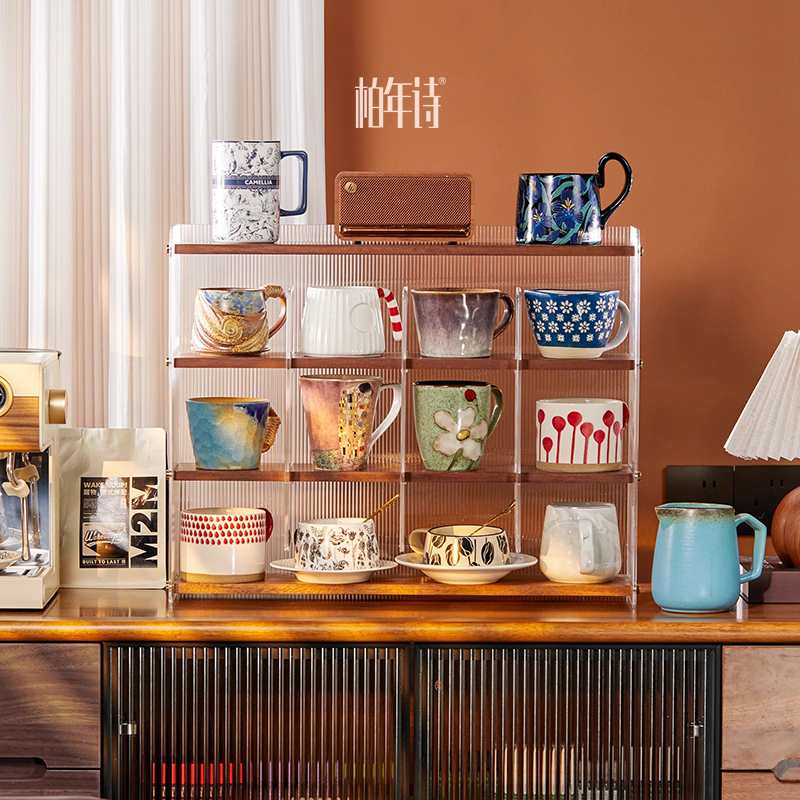 柏年诗实木杯架置物架桌面茶具咖啡杯马克杯水杯餐柜展示架