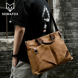 大容量帆布包斜挎包男款通勤百搭手提包户外单肩包学生休闲背包男