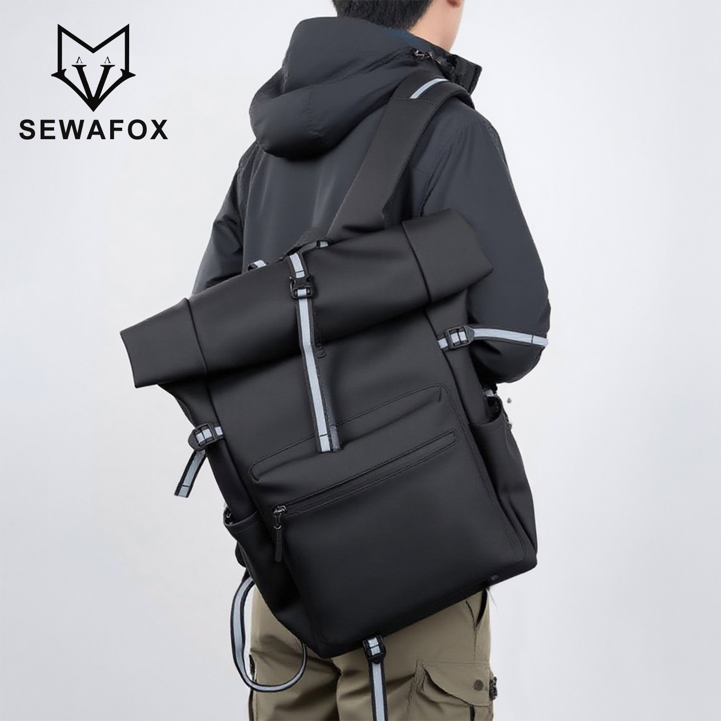 SEWAFOX/塞瓦狐卷顶背包轻便旅行上班通勤防水16寸电脑双肩包男款