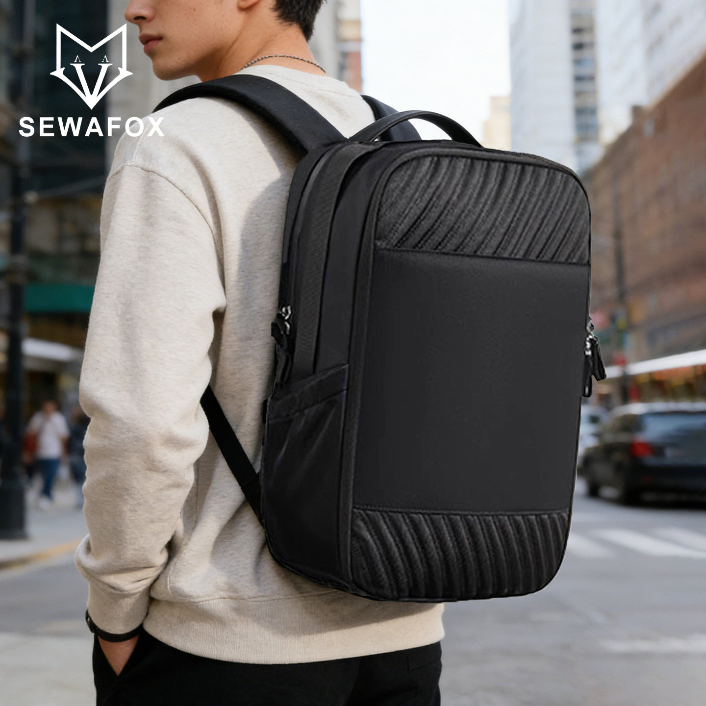 双肩包男士商务电脑包通勤包出差大容量旅行背包时尚休闲书包男款