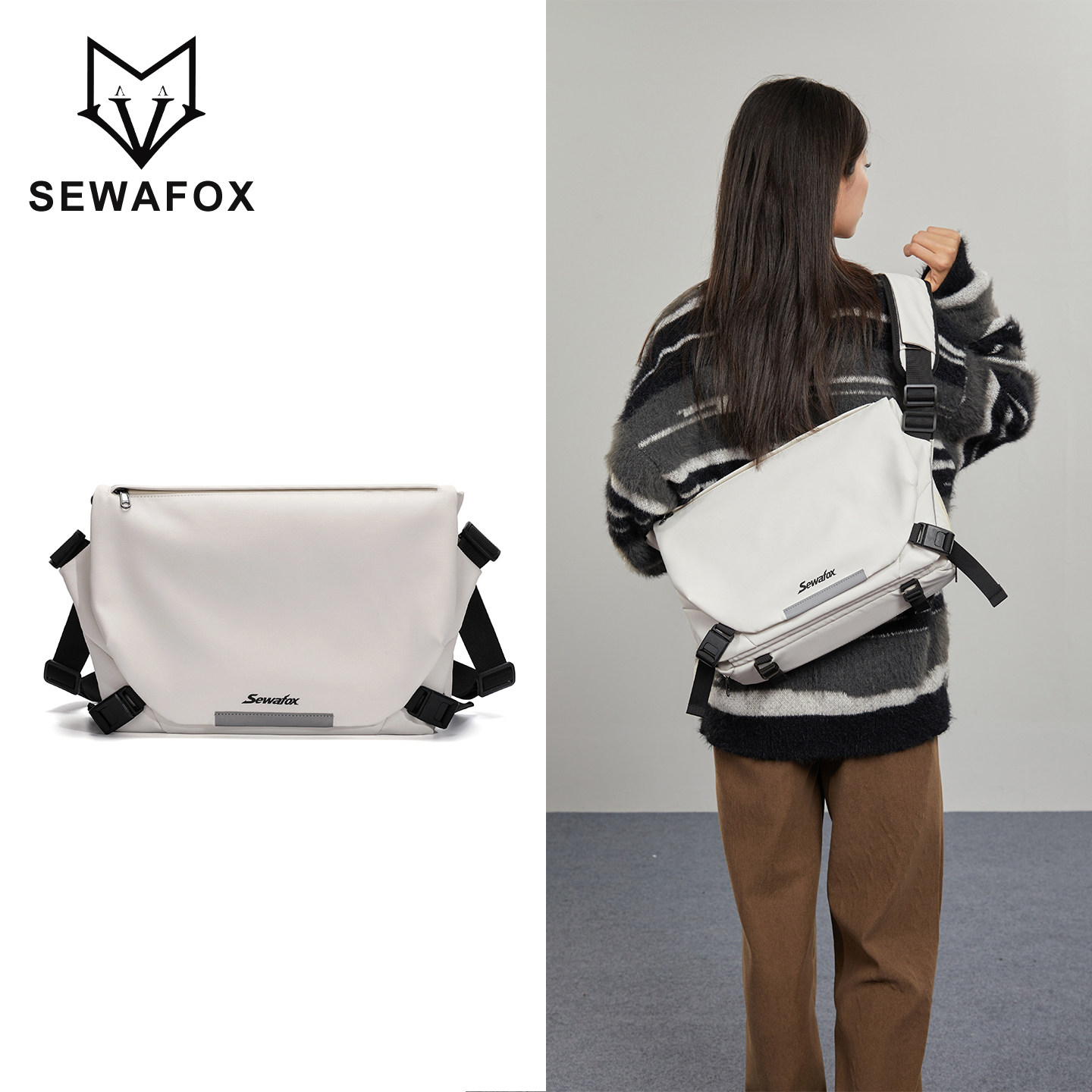 SEWAFOX/塞瓦狐斜挎包男士新款大容量多功能通勤可扩容电脑单肩包