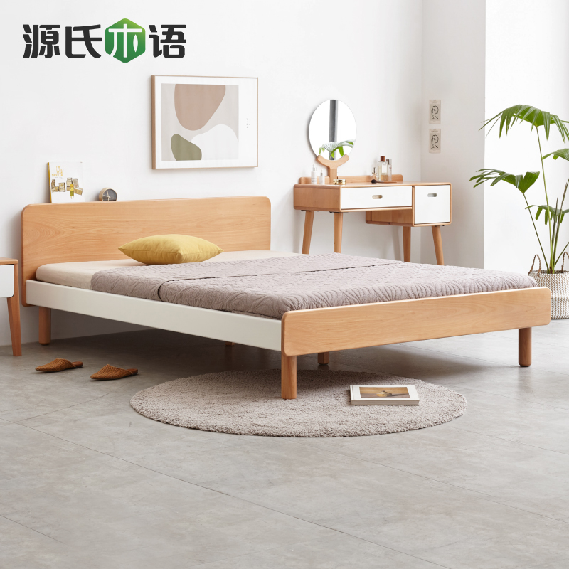 源氏木语现代简约榉木单人床卧室抽屉箱体床小户型实木收纳储物床