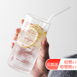 高硼硅玻璃杯牛奶杯带刻度杯果汁杯早餐杯耐热直筒透明水杯冷饮杯