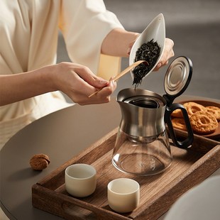 入一哲品山河飘逸杯一键过滤玻璃茶壶办公室泡茶神器家用2024新款