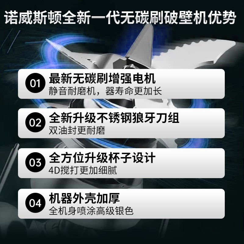 诺威斯顿商用破壁机无碳刷大容量豆浆机全自动多功能榨汁机料理机