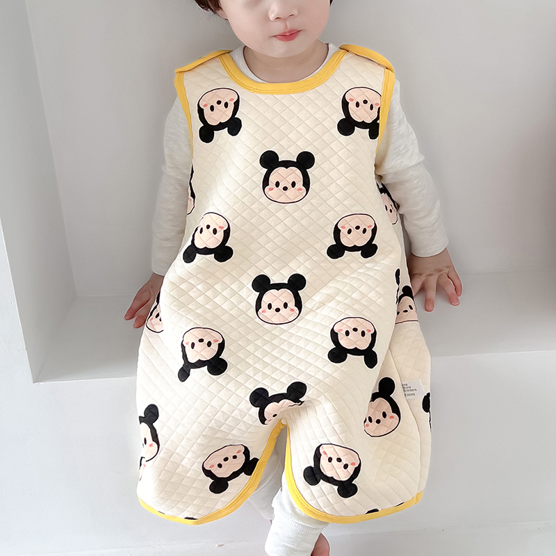 婴儿无袖睡袋宝宝背心式防踢被春秋冬季儿童连体马甲加厚护肚保暖