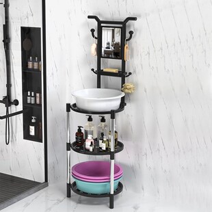 卫生间置一体物架浴室架子脸盆架带镜子厕所落地储物架水盆多功能