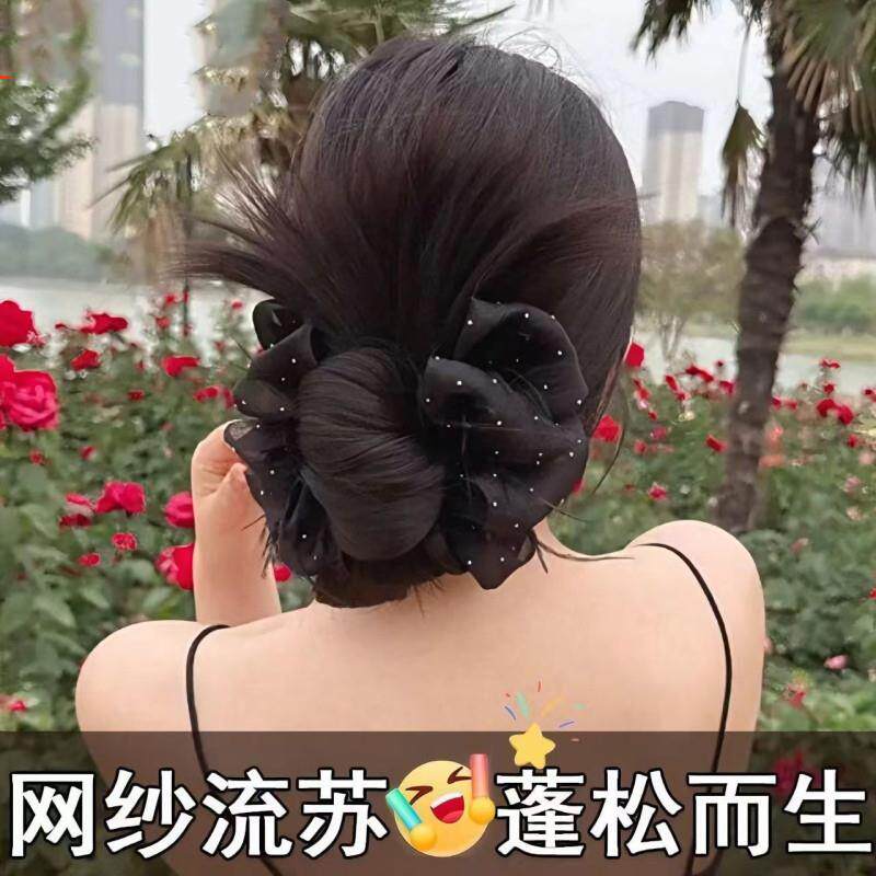 碎钻蝴蝶丸子头假发慵懒低盘发神器花苞鸡毛头后脑勺蓬松抓夹发包