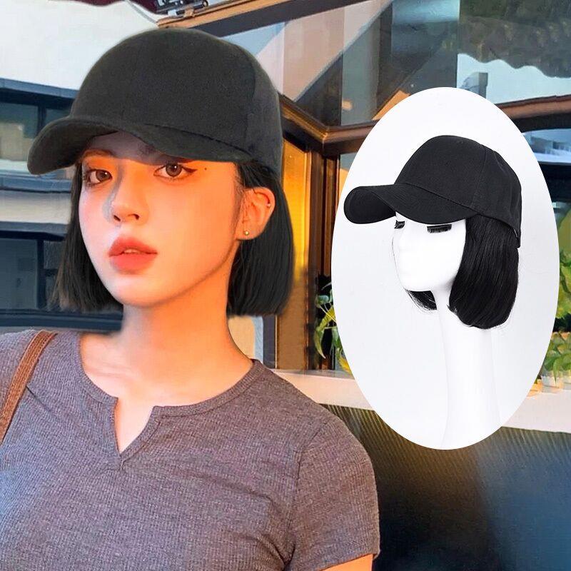 帽子带假发一体女时尚鸭舌帽子波波头百搭网红锁骨短发女全头套式