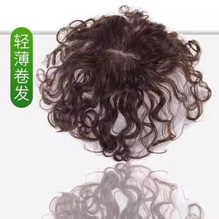 轻薄短卷发假发片女轻薄款手织持久烫短卷发真发一片式头顶补发片