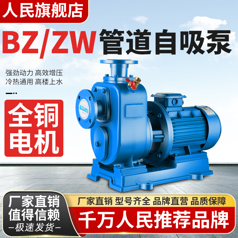 人民卧式管道离心泵BZ/ZW自吸泵大流量高扬程抽水泵380v三相循环