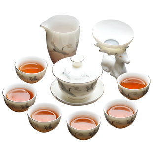 不烫手盖碗泡茶白瓷家用送礼茶杯 羊脂玉茶具玻璃功夫红茶套装