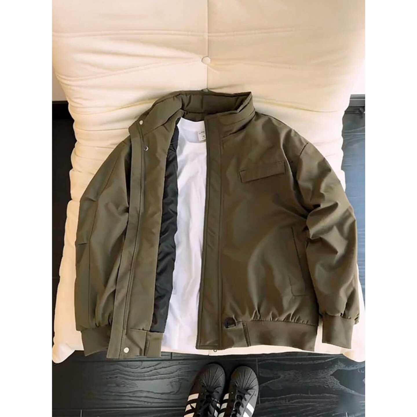 军绿色工装夹克棉服男冬季加厚立领棒球服高级感cleanfit棉衣外套