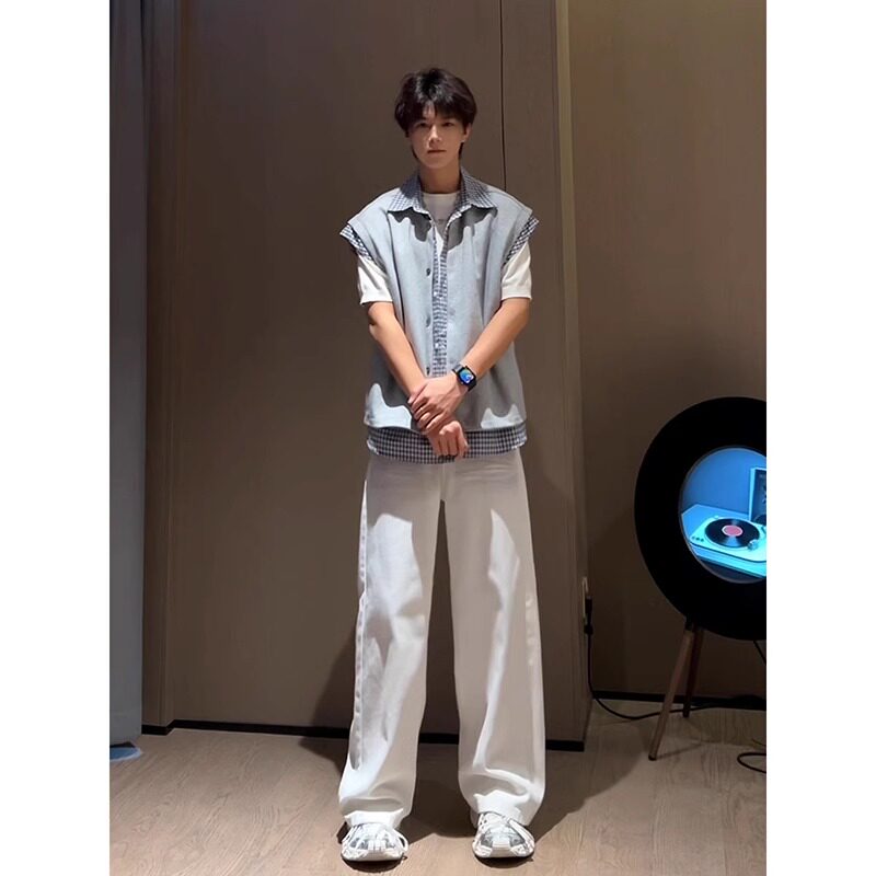 假两件格子设计感马甲背心男款图片