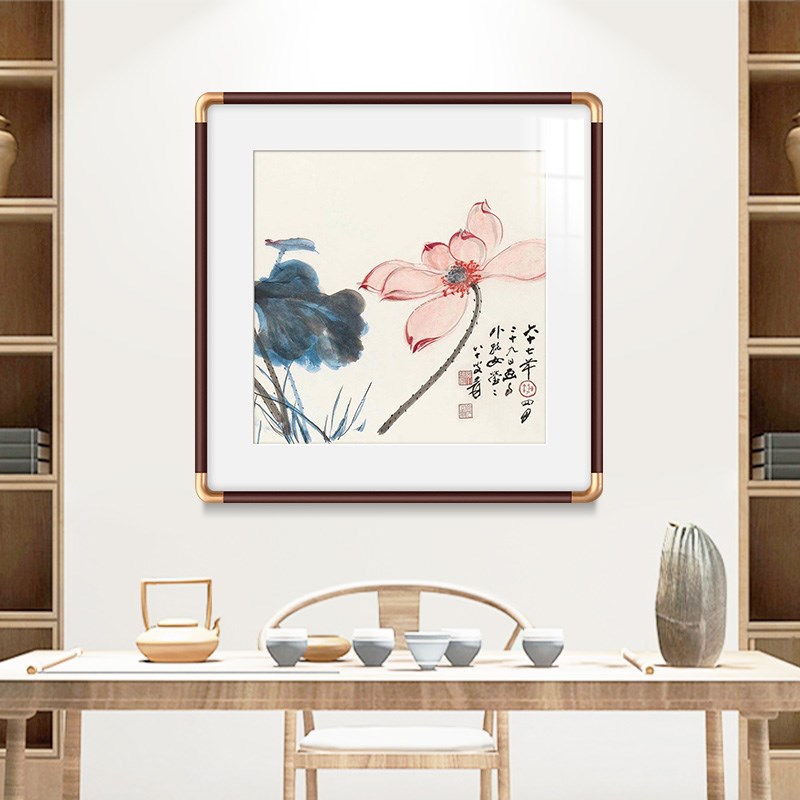 斗方张大千荷花图国画花鸟画新中式玄关挂画饭店餐厅画走廊装饰画图片