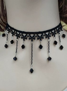 韩版项链女黑色蕾丝锁骨链脖链简约学生项圈多珠子颈链颈带饰品