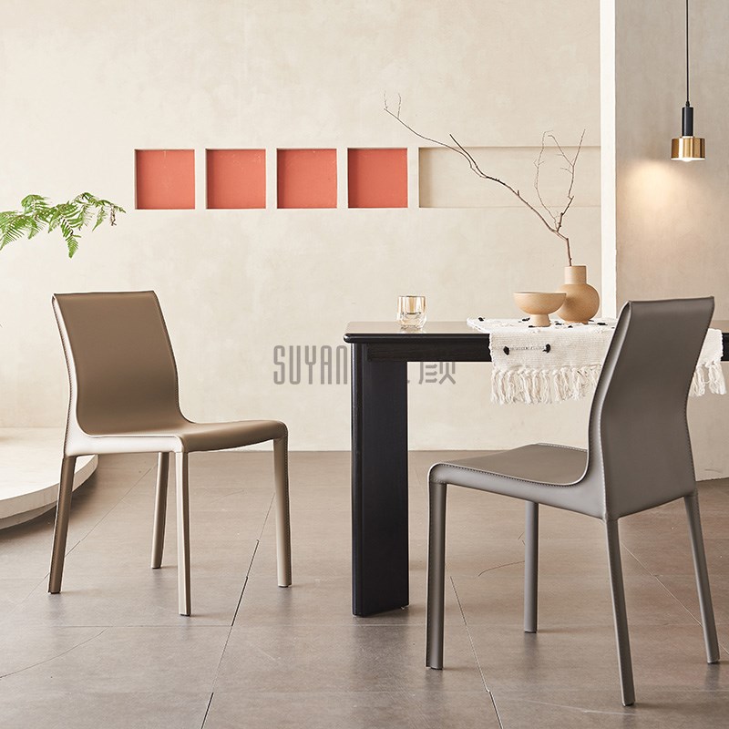 意式极简餐椅马鞍皮椅子家用餐厅吃饭靠背椅设计感个性书桌椅北欧