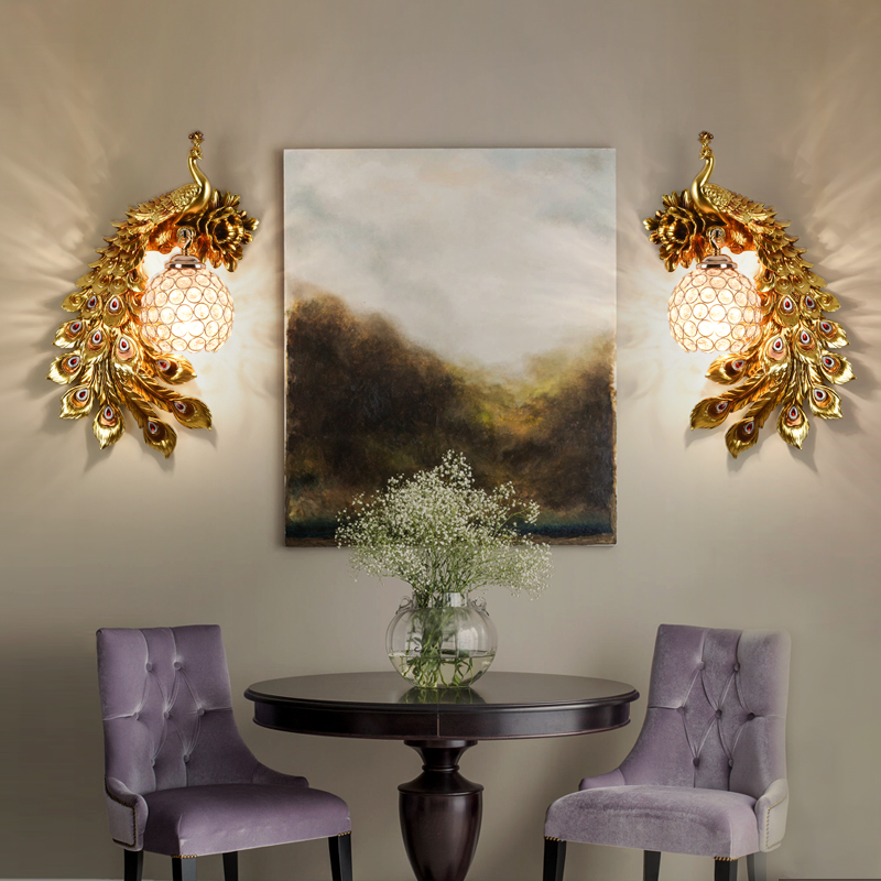 欧式孔雀壁灯创意客厅电视背景墙装饰现代卧室床头过道楼梯网红灯