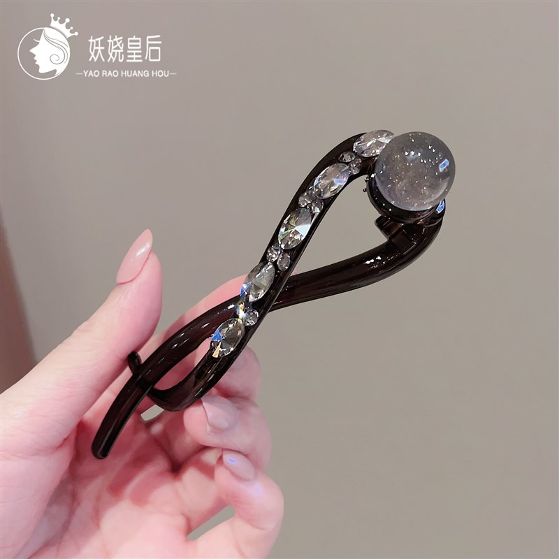韩国发饰高级水晶马尾发夹横夹发卡后脑勺竖夹时尚气质贝珠扭扭夹