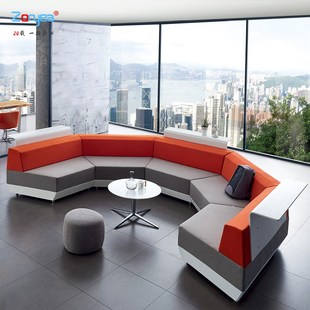 办公沙发简约商务会客沙发茶几接待休闲沙发半圆形多媒体会议沙发