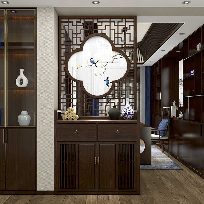 屏风鞋柜一体靠墙客厅展示柜实木格栅小户型入户门玄关隔断装饰柜