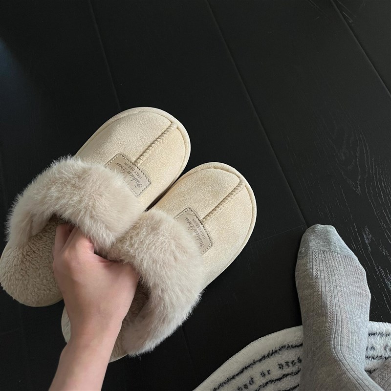 保暖棉拖鞋秋冬季女毛绒拖鞋家居室内加绒防滑水外穿软底202新款
