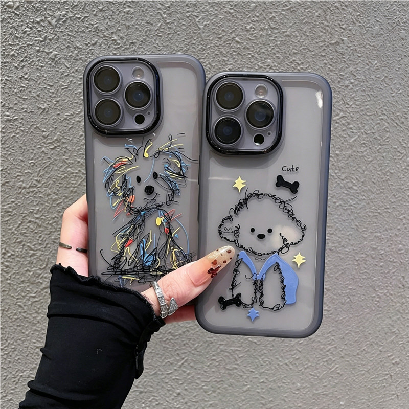 情侣涂鸦线条狗新款适用苹果17Promax手机壳iPhone16pro14小米17华为mate70pura90K60reno15荣耀400x300Y200
