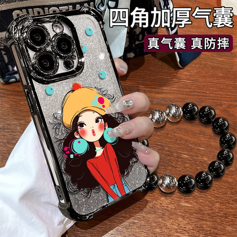 贝雷帽女孩手链新款适用苹果17Pro手机壳iPhone16max小米15华为mate70pura80K90nova14荣耀500x200magic8y300