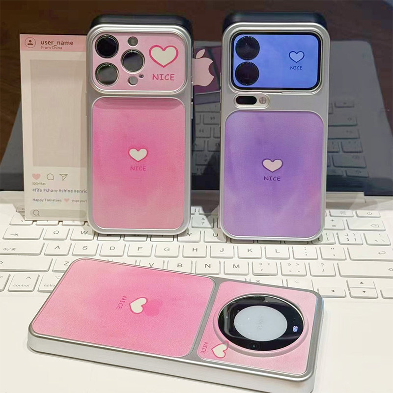 情侣粉紫晕染爱心新款适用苹果17Pro手机壳iPhone16max13小米15华为mate80pura80k90note14荣耀400x200magic8