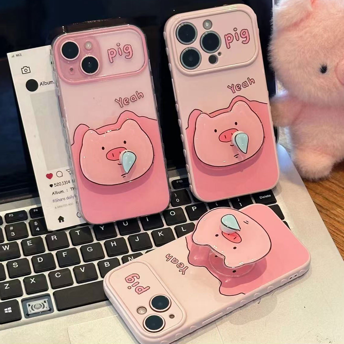 旋转鼻涕小猪支架新款适用苹果17pro手机壳iPhone16max13小米15华为mate80pura90K70nova14荣耀600x300findx9