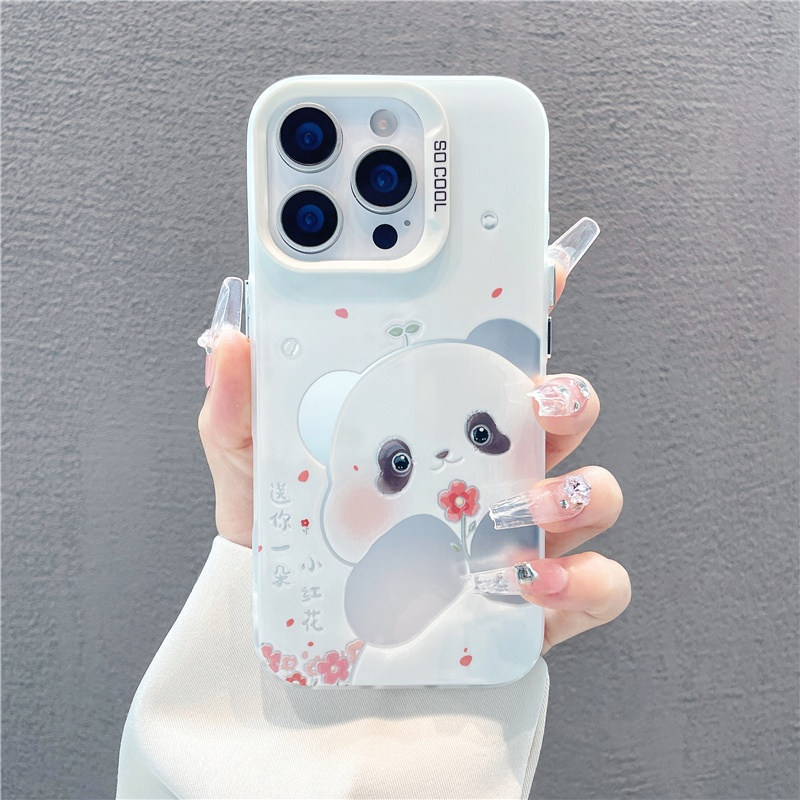 送你一朵小红花熊猫新款适用苹果16pro手机壳iPhone15max小米14华为mate60荣耀vivox100k70p50nova13一加Ace3