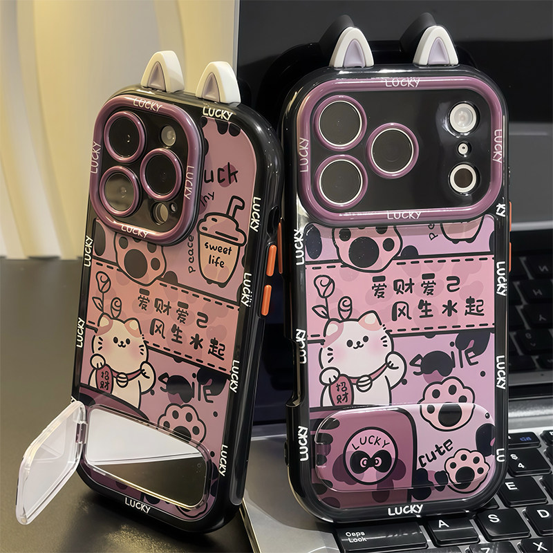 招财猫耳朵支架新款适用苹果17Pro手机壳iPhone16max小米15华为mate80pura70k60reno14荣耀300x100vivoiqoo13