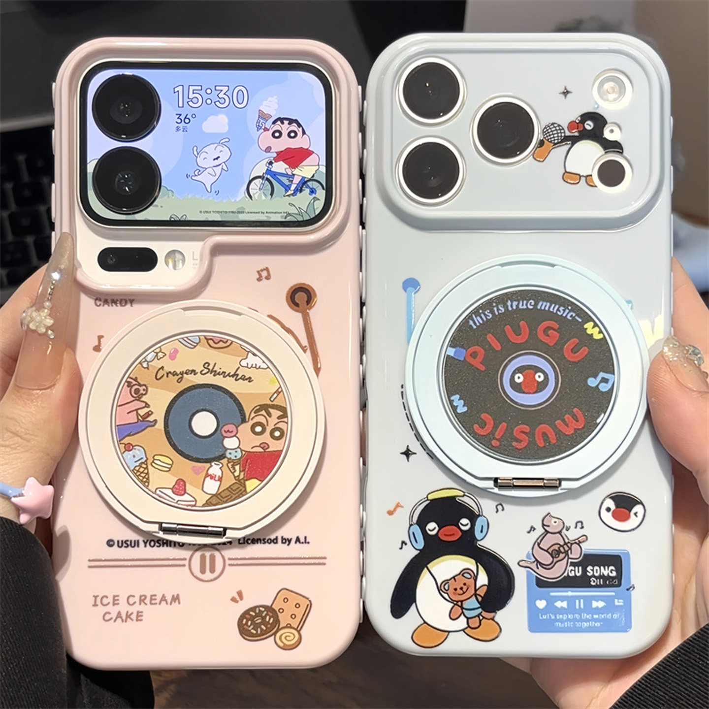 卡通碟片企鹅小新适用苹果18pro手机壳iPhone17max16小米15华为mate80pura90K90nova15荣耀400x300oppofindx8