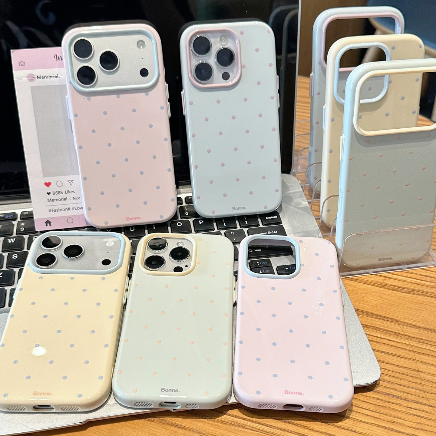 马卡龙撞色小波点新款适用苹果17promax手机壳iphone16pro18大视窗ip15por纯色ins风14air小众13女款12保护套