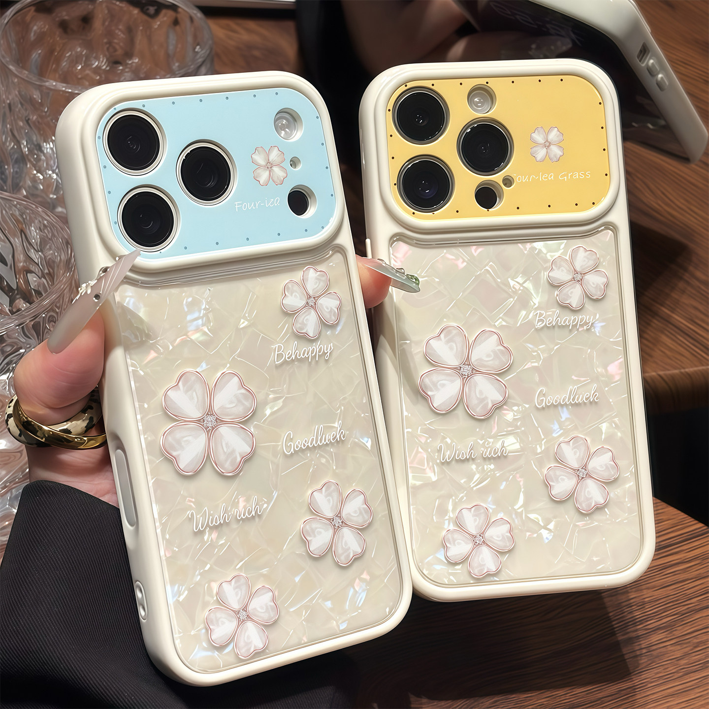 幸运四叶草贝壳纹新款适用苹果17promax手机壳iPhone16pro小米17华为mate80pura80K90reno15荣耀500x300y200