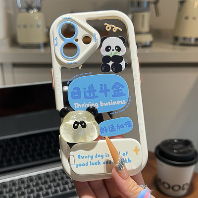 日进斗金熊猫支架新款适用苹果16Pro手机壳iPhone14max小米15华为mate70pura80k60opporeno13荣耀x100nova12