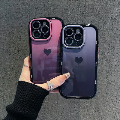 情侣简约爱心渐变新款适用苹果16Promax手机壳iPhone14pro小米15华为mate70pura80k60opporeno13荣耀200x100