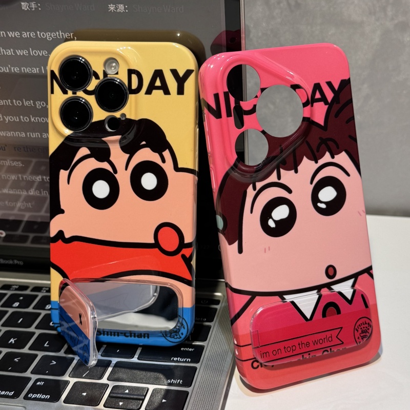 情侣小新妮妮镜子支架适用苹果16pro手机壳iPhone15max小米14华为mate70pura80k60荣耀200x100reno13vivos20