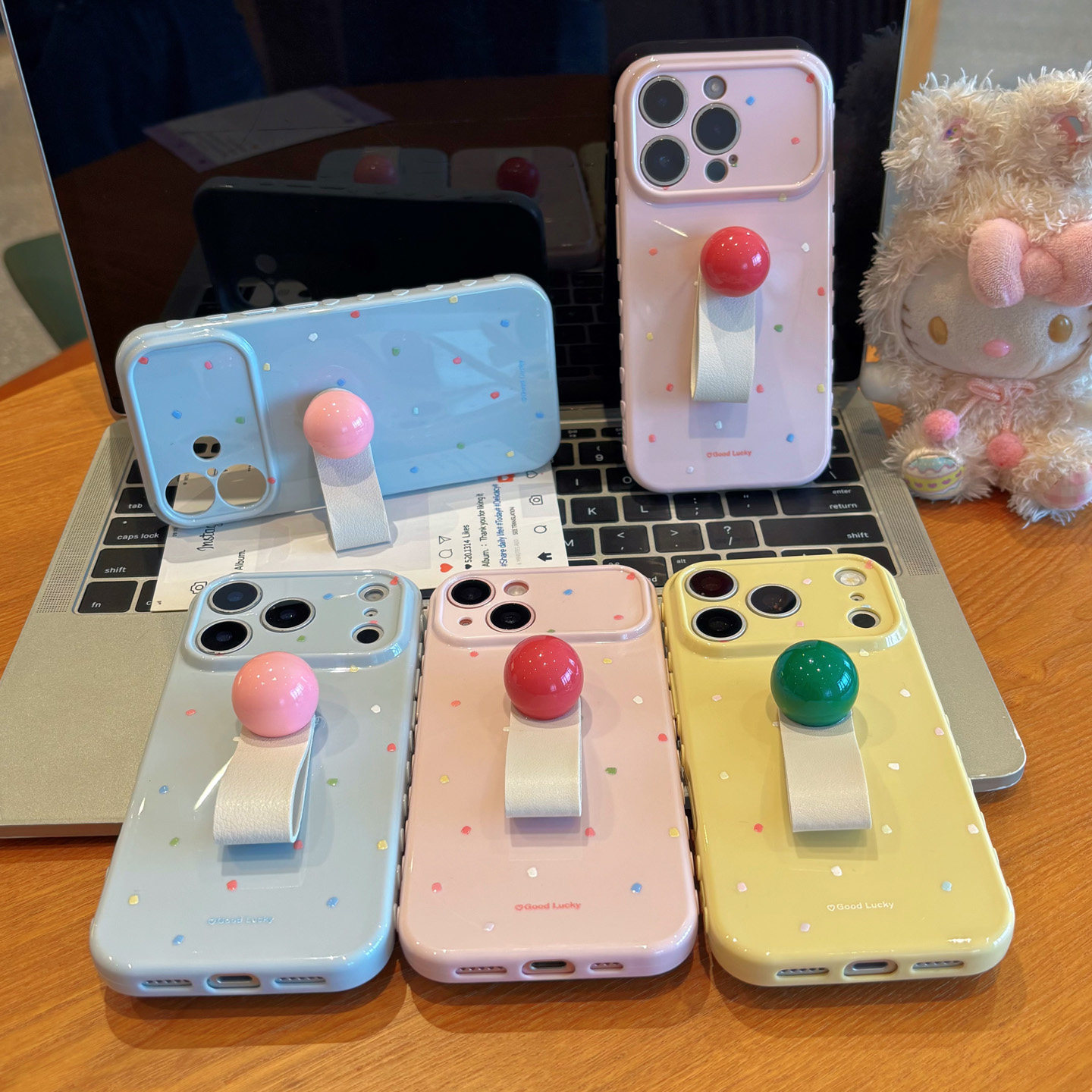 卡通彩色波点指环新款适用苹果18promax手机壳iPhone17pro小米18华为mate80pura70K90nova16荣耀400x300y200