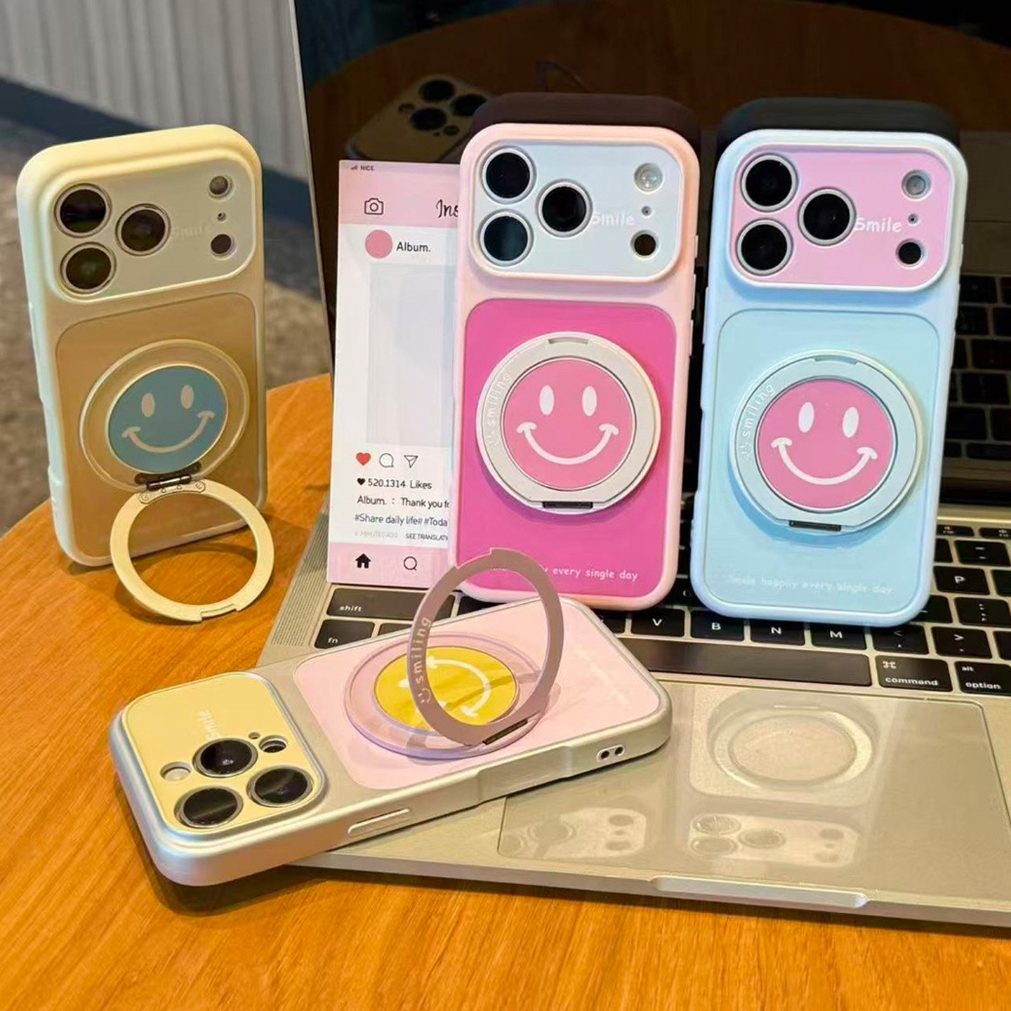 微笑表情支架新款适用苹果17Promax手机壳iPhone16pro小米15华为mate70pura90K80nova14荣耀500x200magic7s60