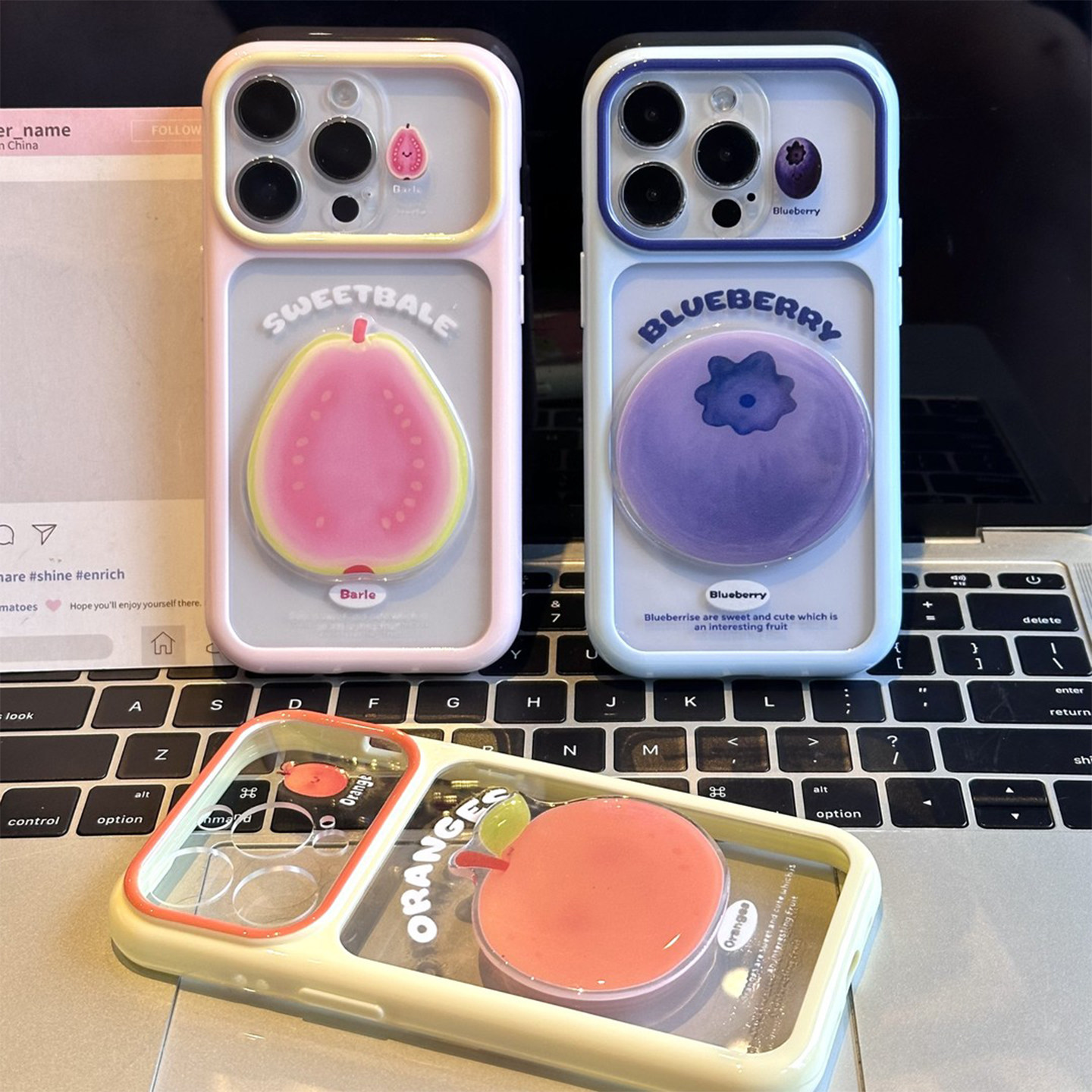夏日水果贴件撞色视窗适用苹果17pro手机壳iPhone16max14小米17华为mate80pura90K90reno15荣耀500x300findx9