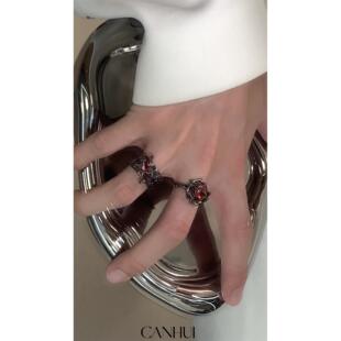 CAUI紅月ZBQ光無(wú)性別男女戒H指口小眾N設(shè)計(jì)ins開(kāi)可調(diào)節(jié)冷淡風(fēng)飾品
