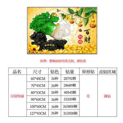新款招财钻石画百财纳福贴钻十字绣满钻客厅百财图白菜点钻砖石秀