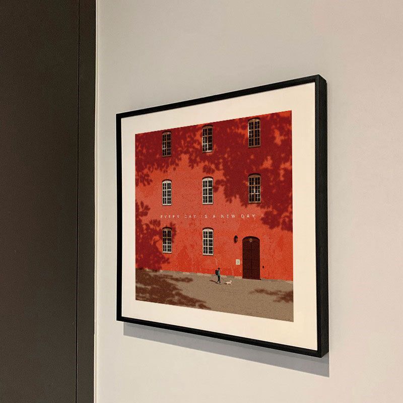 Every day is a new day极简装饰画红色建筑小众艺术客厅卧室挂画