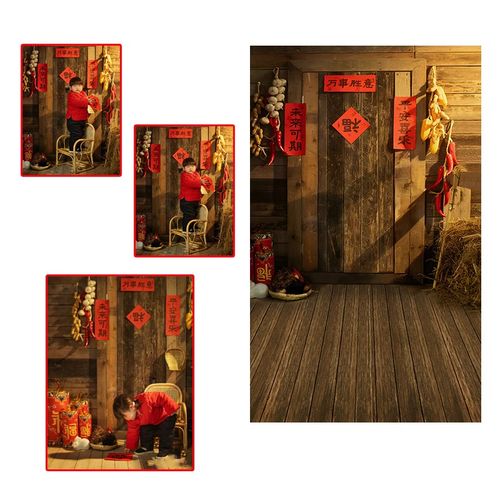 儿童春节贺岁拍照背景纸怀旧新年照背景复古木板摄影全家福背景布