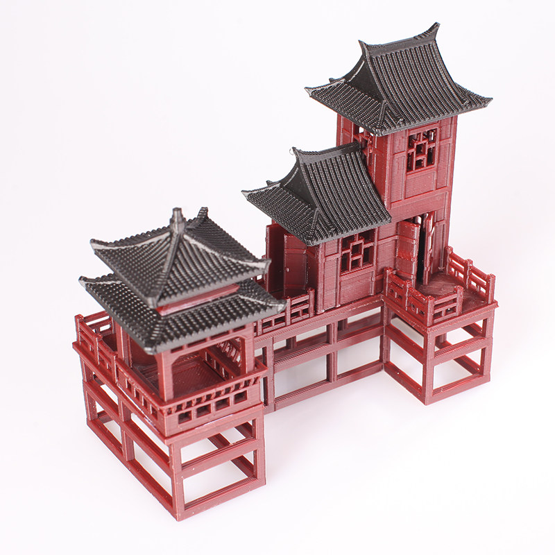 徽式小屋小假山吸水石水陆缸微景观庭院盆景中式古建筑模型